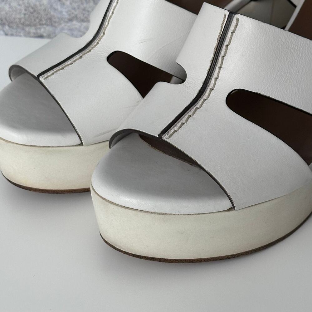 HERMÈS Opaline Leather Slingback Sandals - White, Brown - Picture 3 of 11